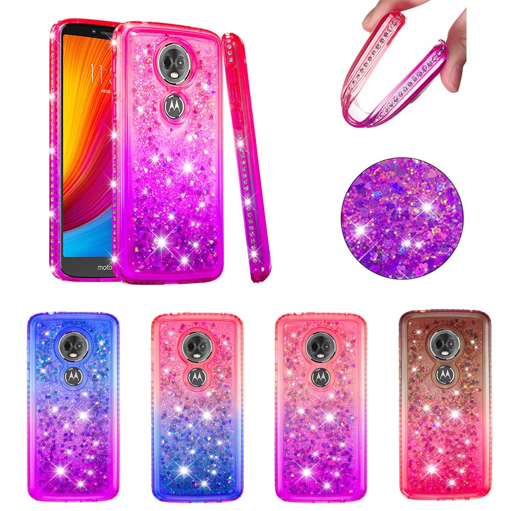 For Motorola Moto E5/E5 Plus Case Gradient Love Drilling TPU Bling Glitter Case