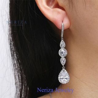 Neriza Jewelry/ ต่างหูระย้าเพชรสังเคราะห์ เกรดพรีเมี่ยม ประกายเทียบเท่าเพชแท้ จัดส่งฟรี NE105