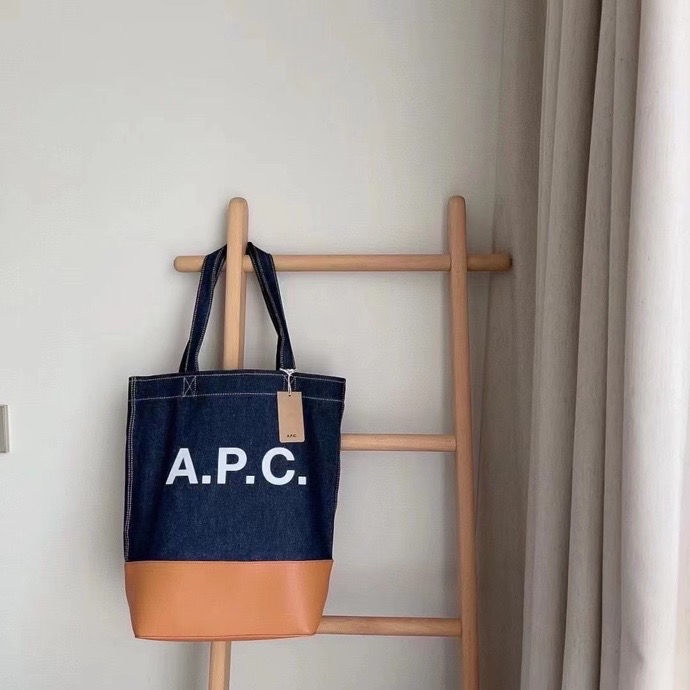 Fashion Stitching Tote Bag APC French Minimalist Style Canvas Stitching Cowhide Shoulder Bag
