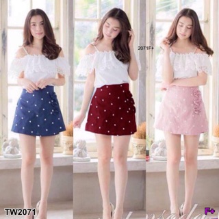 GN2071 Set 2 ชิ้น เสื้อปาดไหล่+กางเกงกระโปรง