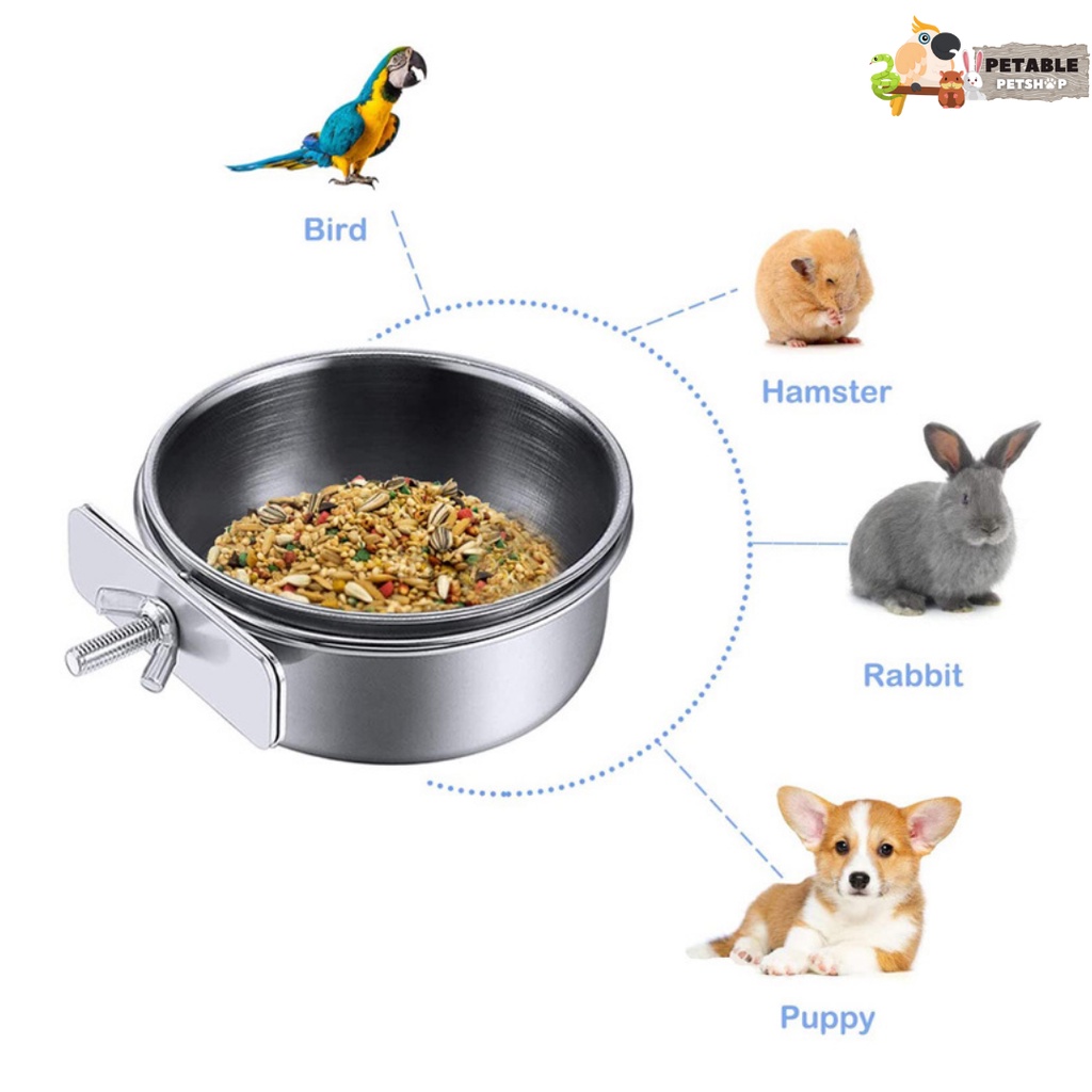 PetAble ถ้วยอาหารนก ถ้วยสแตนเลส พร้อมห่วงติดกรง มีหลายขนาด สแตนเลสหนาอย่างดี