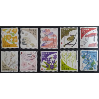 J153-2 แสตมป์ญี่ปุ่นใช้แล้ว ชุด Greetings Stamps - Traditional Colors Series No.2 ปี 2019 ใช้แล้ว สภาพดี ครบชุด 10 ดวง