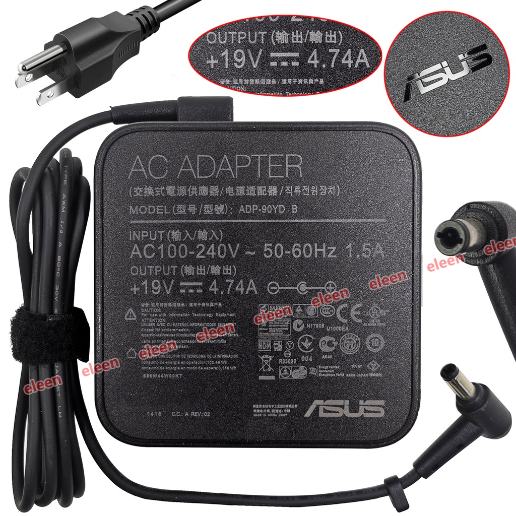 Asus Adapter charger ของแท้ 19V/4.74A 90W หัวขนาด 5.5mm สายชาร์จ เอซุส อะแดปเตอร์, สายชาร์จ Asus A42J A43s A55v K55v K52J K42J K42D A52 X450 V450 A45 K45 K55D K55DE K550D K55DR K550DV K55N K75 K54C K54L K42D K550D X550D X501 X71 X75 X73 X80 X555QG X44HR