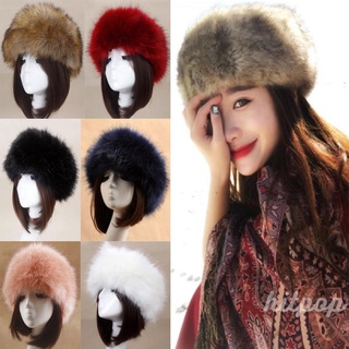 Hitpop-Women Russian Style Plush Caps Thick Fluffy Fox Fur Knitted Cap Winter Warm Earwarmer Caps