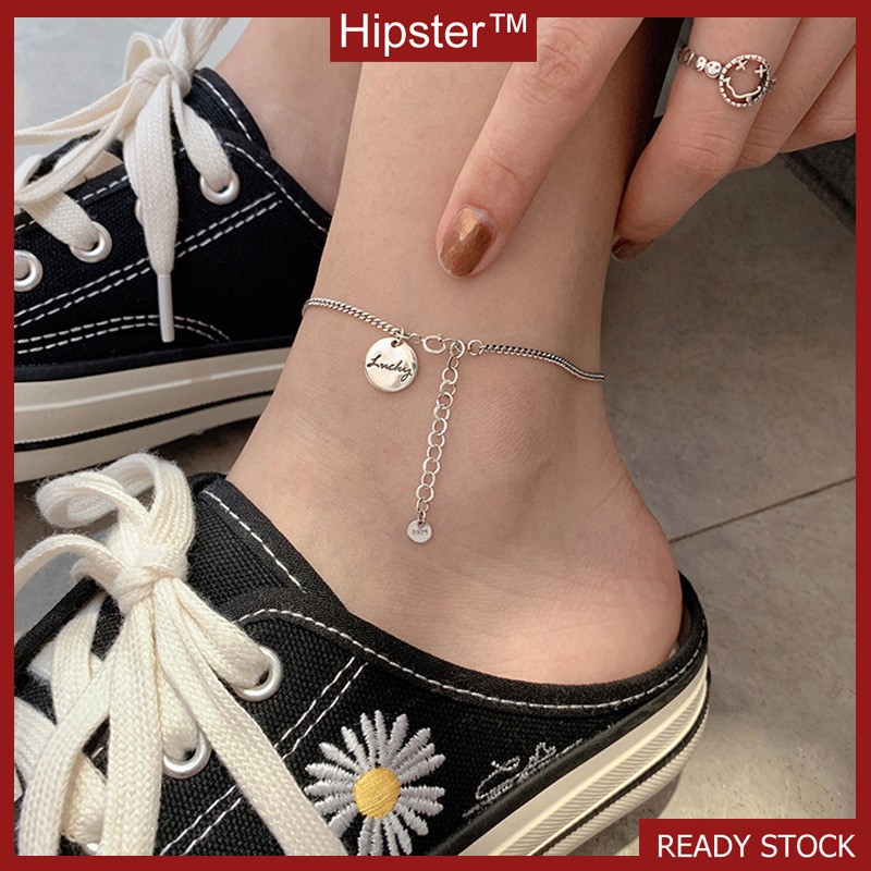 Hipster กําไลข้อเท้าเงินสไตล์เกาหลีสําหรับผู้หญิง