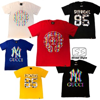 เสื้อยืดสตรีท สกรีนฟรอยด์ NY supreme Chromehearts street t-shirt