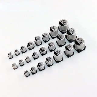 Smd ตัวเก็บประจุอลูมิเนียมไฟฟ้า 6.3V 10V 16V 25V 35V 50V 1uF 2.2UF 3.3UF 4.7UF 10UF 22UF 33UF 47UF 100UF 220UF 330UF 470UF