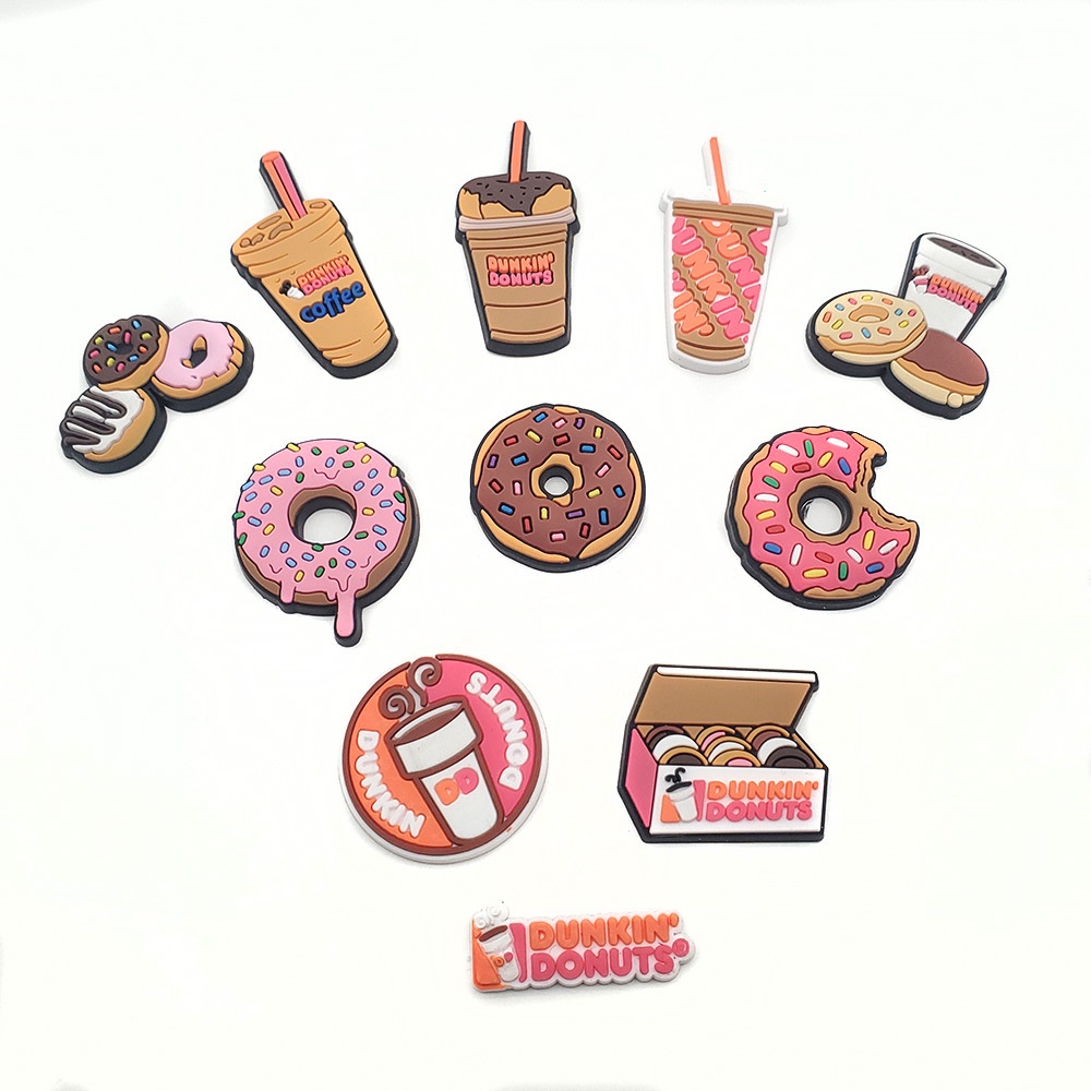 การ์ตูนโดนัทขนม Jibitz สําหรับเด็ก Dunkin Donut รองเท้า Charms น้ํา Jibits การออกแบบ Charm Jibbits ร