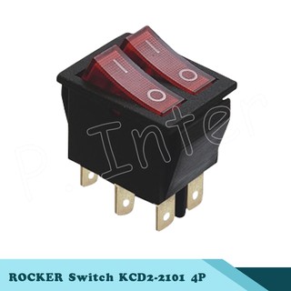 Rocker สวิทช์ไฟ KCD2-2101N 4P 6ขาเปิด-ปิดแบบคู่ 250V 16A 1 ชิ้น