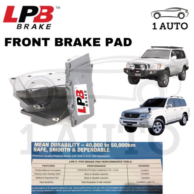 LPB e-PRO SEMI METALLIC ผ้าเบรคหน้า TOYOTA LAND CRUISER CYGNUS UZJ100 4.7 HDJ100 HDJ101 4.2