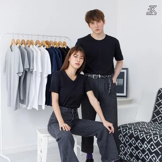 Expogarment เสื้อยืด คอกลม คอวี คอตตอน100% สีพื้น (ขาว ดำ กรม เลือดหมู) ไม่มีตะเข็บข้าง ไซส์S-2XL