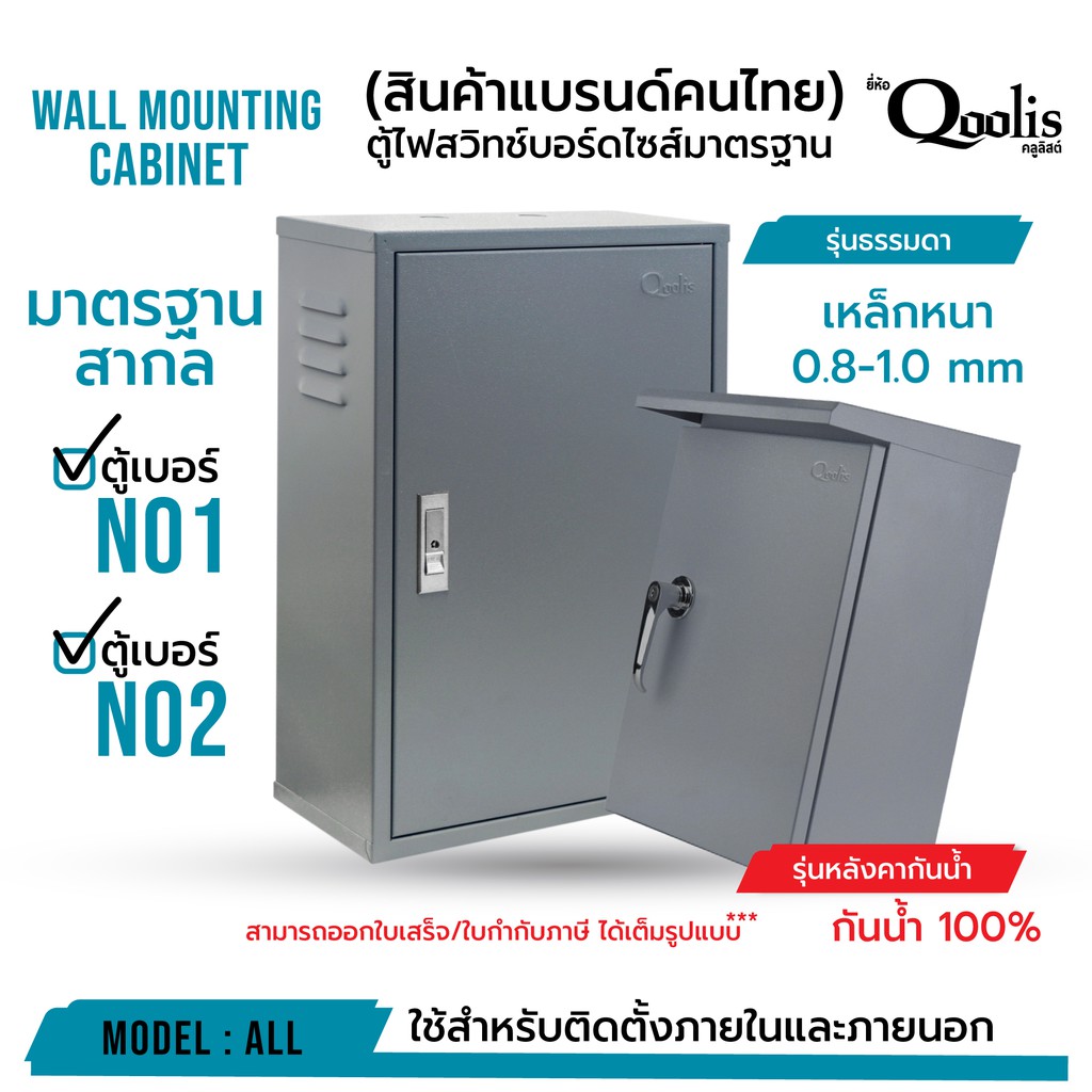 บานอะคริลิคใส เหล็กหนาคุ้มสุด!! ตู้เหล็ก ตู้ไฟสวิทช์บอร์ด ตู้ไซด์ เบอร์1 และ เบอร์ 2 ยี่ห้อ Qoolis แท้ 100%