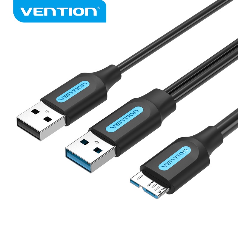 Vention สาย USB 3.0 A ต่อ Micro-B พร้อมจ่ายไฟ รับส่งข้อมูล 5Gbps กระแส 2A จ่ายไฟ稳定 สำหรับฮาร์ดดิสก์ภายนอก/ไดรฟ์ดีวีดีภายนอก/อุปกรณ์