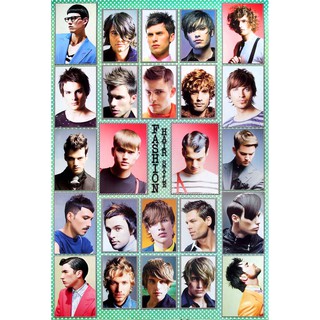 โปสเตอร์ ทรงผมชาย Mens Hairstyles Poster 24”x35” Inch Fashion Barber Salon Hairdresser v2