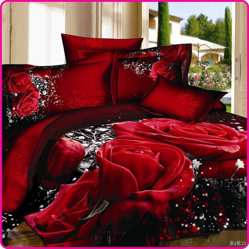 Reactive Printed 3d Bed Set Bedding, Red And Black Queen Bed Set