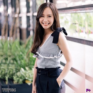 👗Pfashion [ส่งไว!!🚛] P7104  Set เสื้อแขนกุดผูกริบบิ้น+กางเกง  Set sleeveless shirt with ribbon + pants