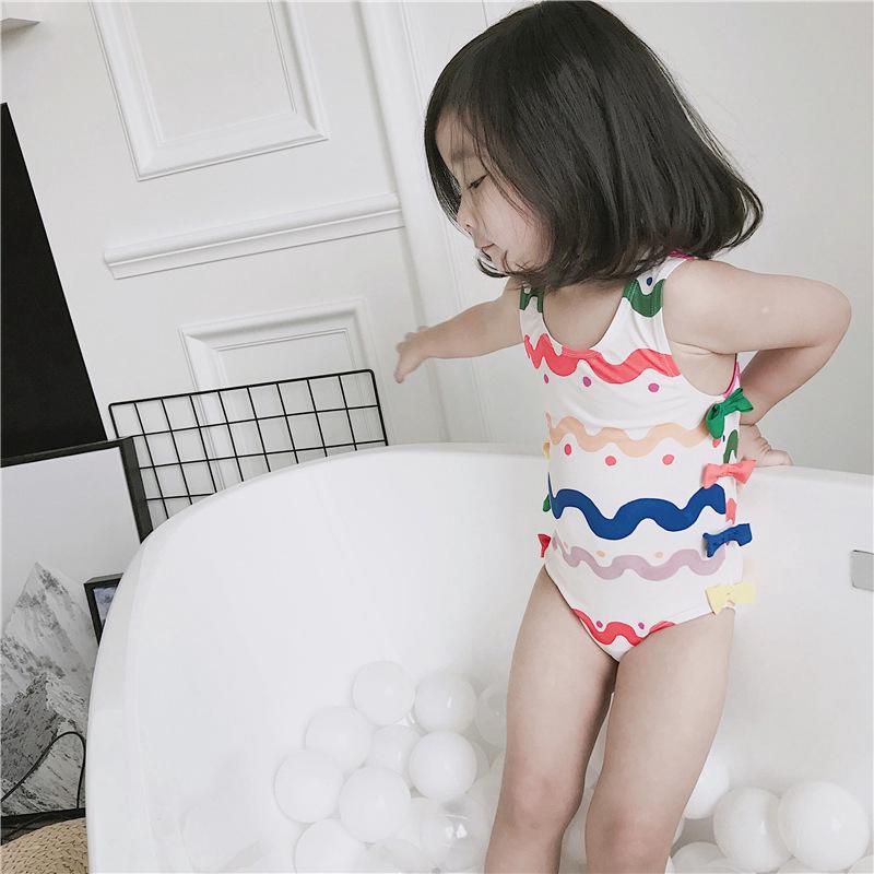 966ชุดว่ายน้ำใหม่ของฤดูร้อน สำหรับสาวน้อยน่ารัก โบว์ ชุดว่ายน้ํา