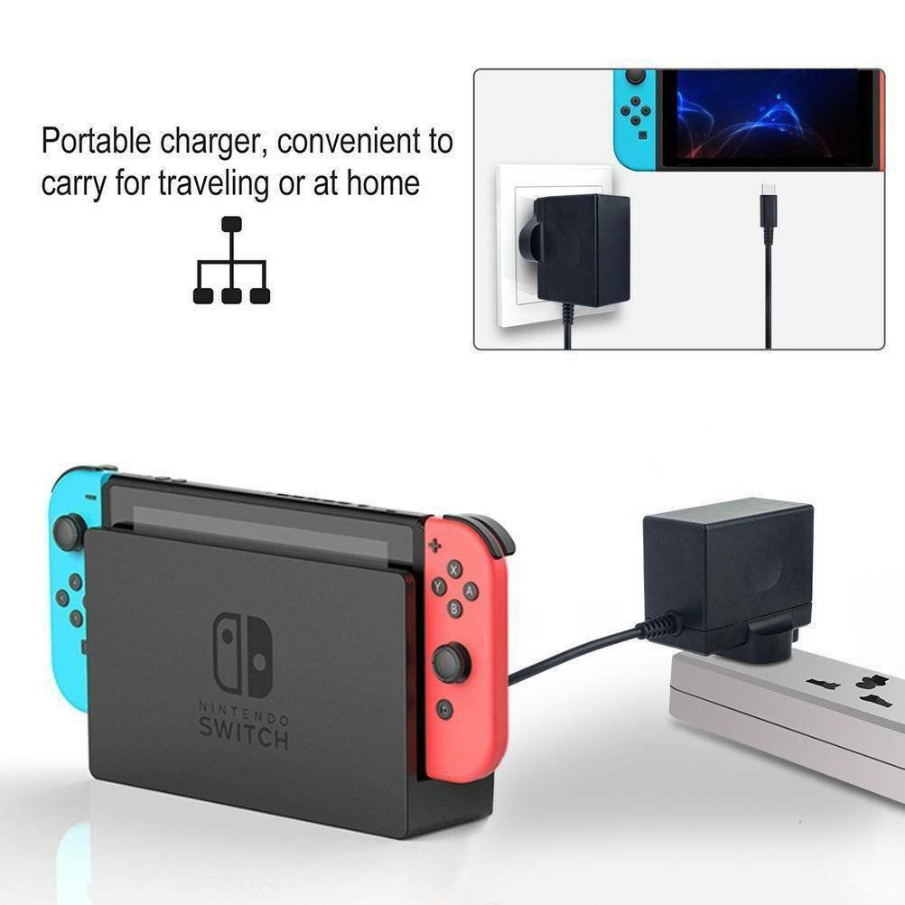 Nintendo SWITCH V1 V2 สวิตช์ LITE SWITCH OLED AC อะแดปเตอร์ชาร์จ ปลั๊ก UK ชาร์จเร็ว [ของแท้ [