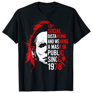 เสื้อยืดคอสเพลย์ Social Distancing and Wearing A Mask สไตล์ฮาราจูกุ แฟชั่นเรโทร สําหรับปาร์ตี้ฮาโลวีนS-5XL