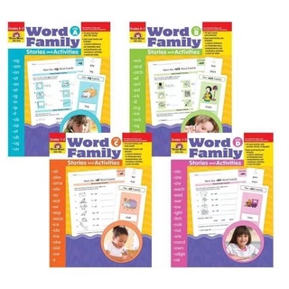 Word Family Stories and Activities เซต 4 เล่ม ของEvan Moor ที่เป็นที่ยอมรับในแวดวงการศึกษา หนังสือแต่ละเล่มแบ่งเป็นเกรด