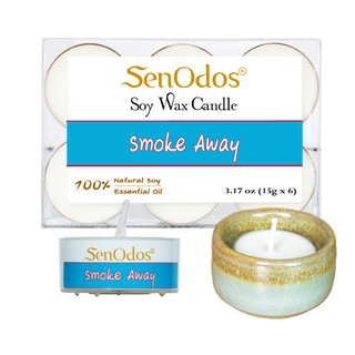 SenOdos เทียนหอม อโรม่า เทียนทีไลท์ Smoke Away Soy Candles + เชิงเทียน ที่วางเทียนทีไลท์ ศิลาดล (เซลาดล)สีเขียวหยกขอบทอง