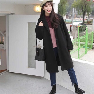 NEW ของใหม่ เสื้อโค้ทตัวยาวผสมวูล เสื้อกันหนาว เสื้อโค้ทสีดำ coat wool