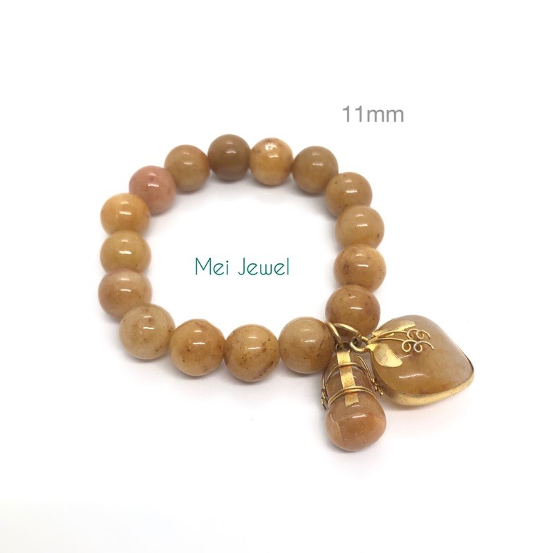 หยกน้ำผึ้ง 11mm หยกพม่าแท้รับประกันได้เลยคะ สีจะออกโทนสีขี้ผึ้งคะ