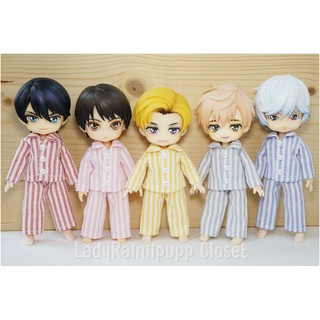 ชุดนอนลายทาง สีอ่อน | ชุดสเกล 1:12 | OBITSU 11 , TozDoll , YMY , PICCODO , DDF