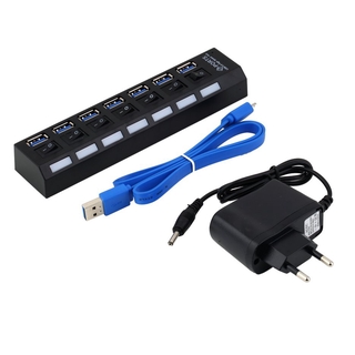 7 พอร์ต Abs Usb 3 . 0 Hub พร้อมสวิตช์เปิด / ปิดปลั๊ก Eu Ac Power อะแดปเตอร์ + สายเคเบิ้ล