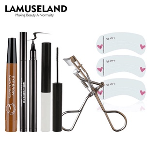 Lamuseland ชุดดินสอเขียนคิ้ว + อายไลเนอร์ + มาสคาร่า + ที่ดัดขนตา 5 ชิ้น # Sak103