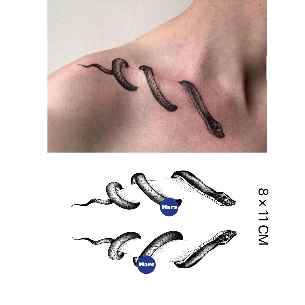 Mars Tattoo NEW Technology - สติ๊กเกอร์รอยสักชั่วคราว 2 สัปดาห์ แบบงูและกระดูก รหัส X062