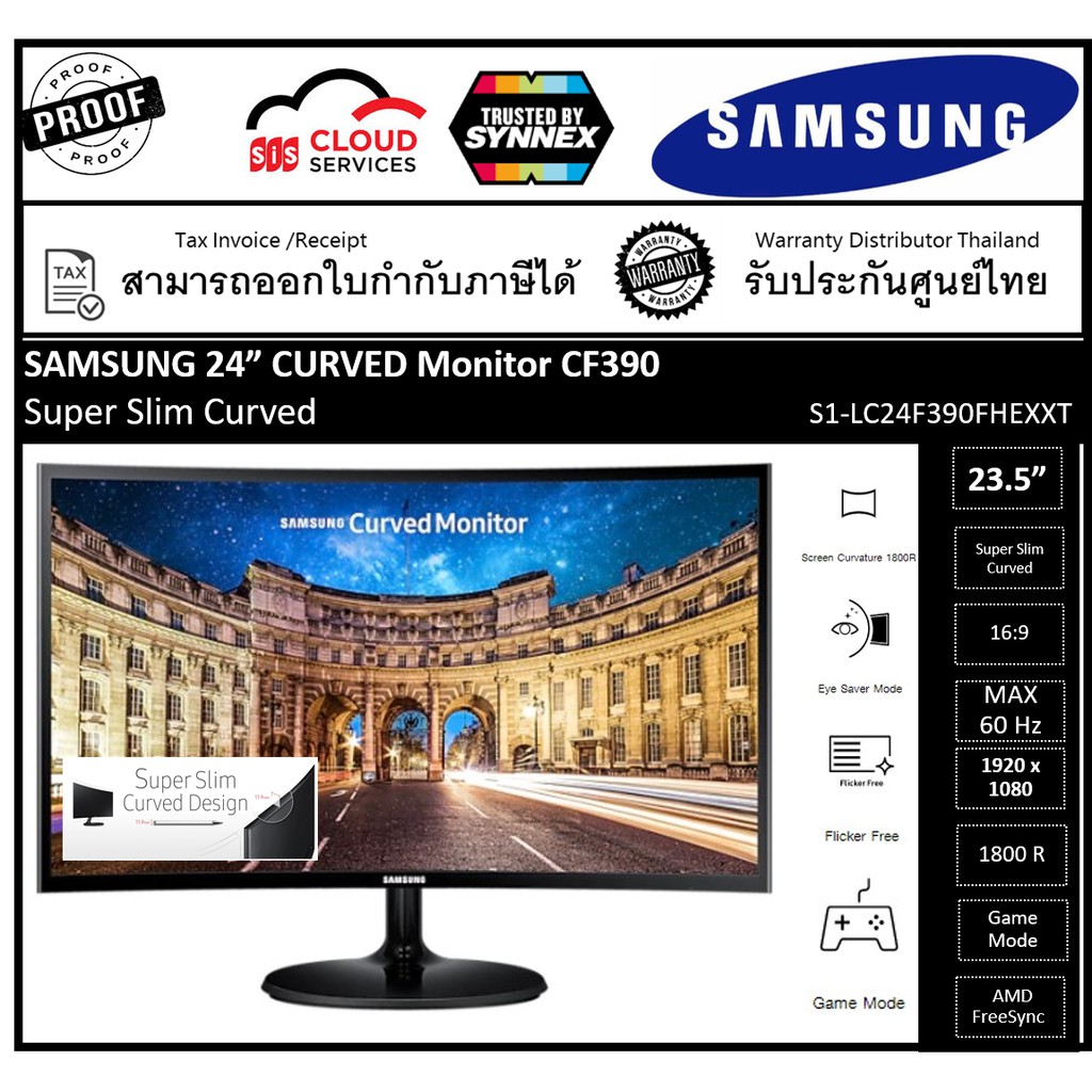 Samsung Monitor 24” CURVED Monitor CF390 AMD FreeSync  Super Slim Curved Design โอบล้อมทุกองศา