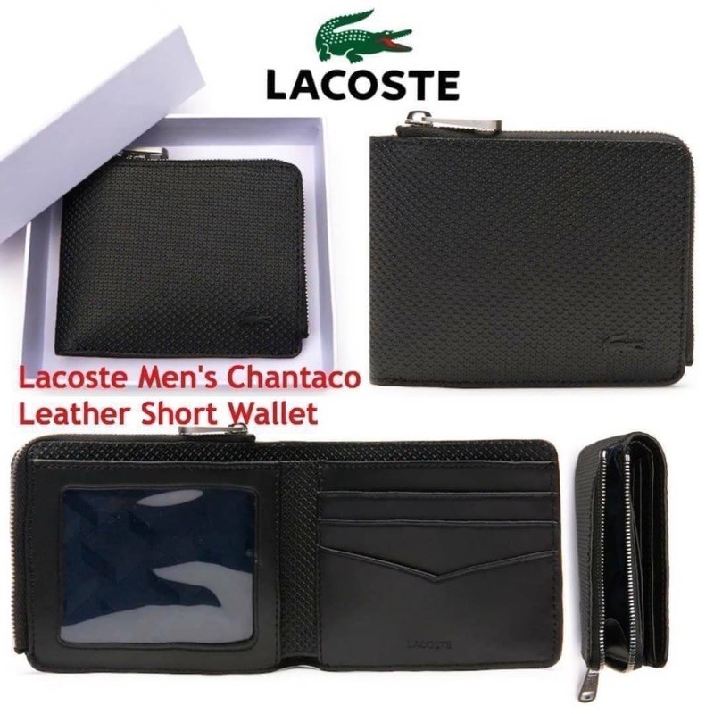 แท้💯 outlet Lacoste Men's Chantaco  Leather Short Wallet  กระเป๋าสตางค์ใบสั้นรุ่นใหม่