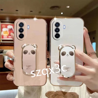 เคสโทรศัพท์ Huawei Nova Y90 /Nova Y70 /Nova 9 /Nova 9 SE/Nova 8i /Honor X9 5G /Honor X8 /Honor X7 /Honor 50 Lite Luxury Square Plating TPU Soft Cover with Cute Lovely Bear Bracket TPU Phone Casing เคส Huawei NovaY70 NovaY90