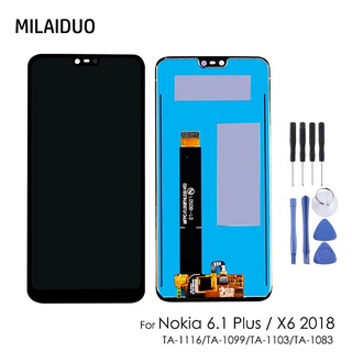 หน้าจอแสดงผล LCD ดิจิทัล LCD สําหรับ Nokia 6.1 Plus TA-1116 Nokia X6 2018 TA-1099 TA-1103 TA-1083 5.8 นิ้ว