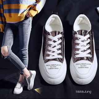 !!! พร้อมส่ง #รองเท้าผ้าใบแบบหนัง สไตล์เกาหลี ด้านหน้าดีเทลผ้าวิ้งๆ