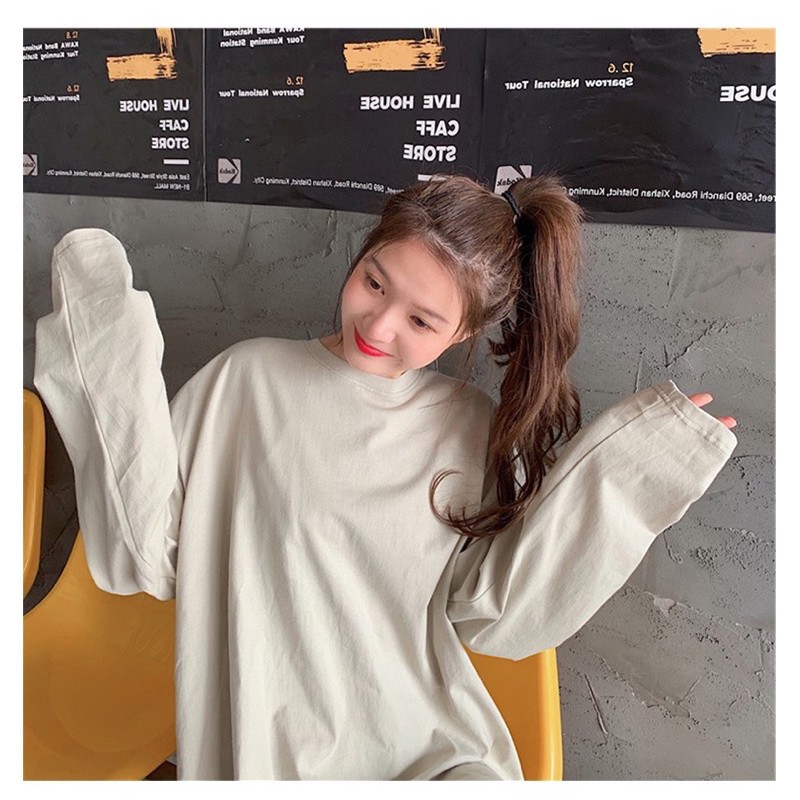 ▦◆1LDK🌈พร้อมส่ง🌈เสื้อยืดเเขนยาวสีพื้นโอเวอร์ไซร์(675)