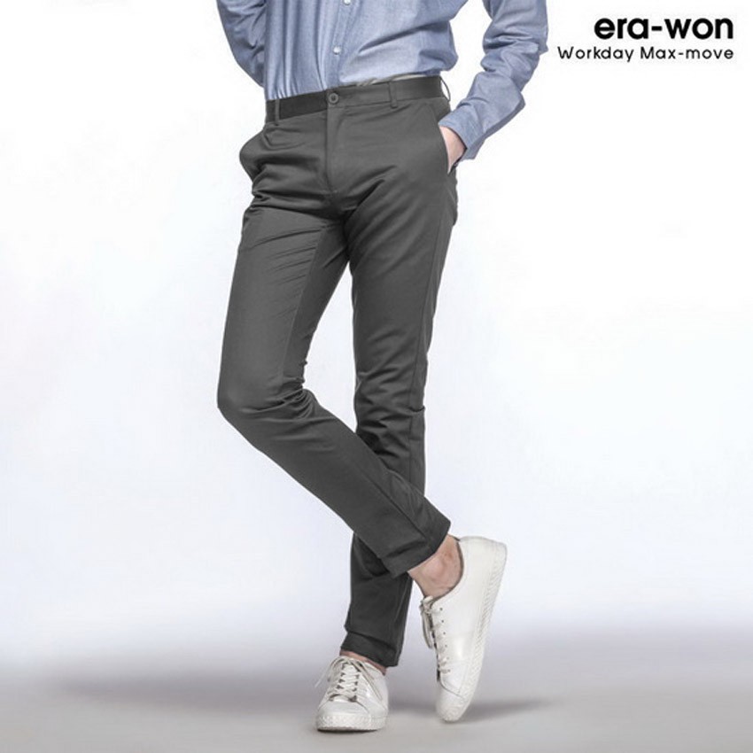 era-won กางเกงขายาวสแล็ค ทรงกระบอกเล็ก รุ่น Skinny Workday Max Move สี Dark Grey (0401)