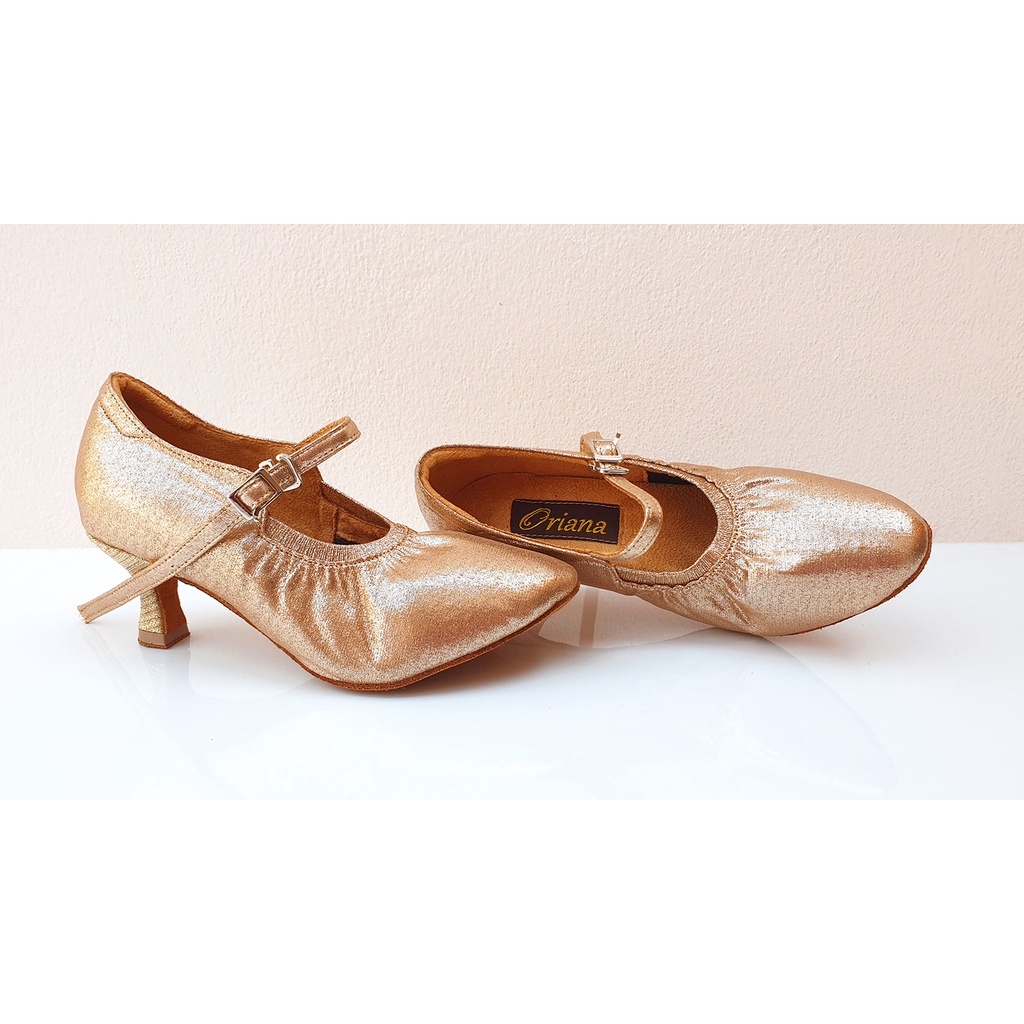 รองเท้าลีลาศ และ Salsa Dance Shoes Oriana OR-B022 ส้นสูง 2 นิ้ว สีพิ้งค์โกลด์ สีเทา และสีดำ