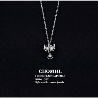 Bowknotจี้สร้อยคอเงินแท้925 2023 ใหม่หญิงClavicle Chainสุทธิสีแดงเงิน อารมณ์High-end Niche