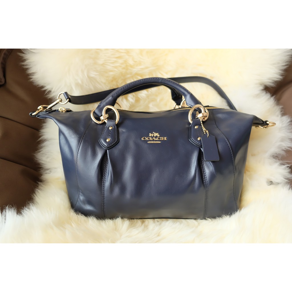 Handbag COACH F33806 COLETTE SATCHEL IN LEATHER (Midnight) กระเป๋าสะพาย หนังแท้ ทั้งใบ สีน้ำเงิน ของใหม่ ของแท้ พร้อมส่ง