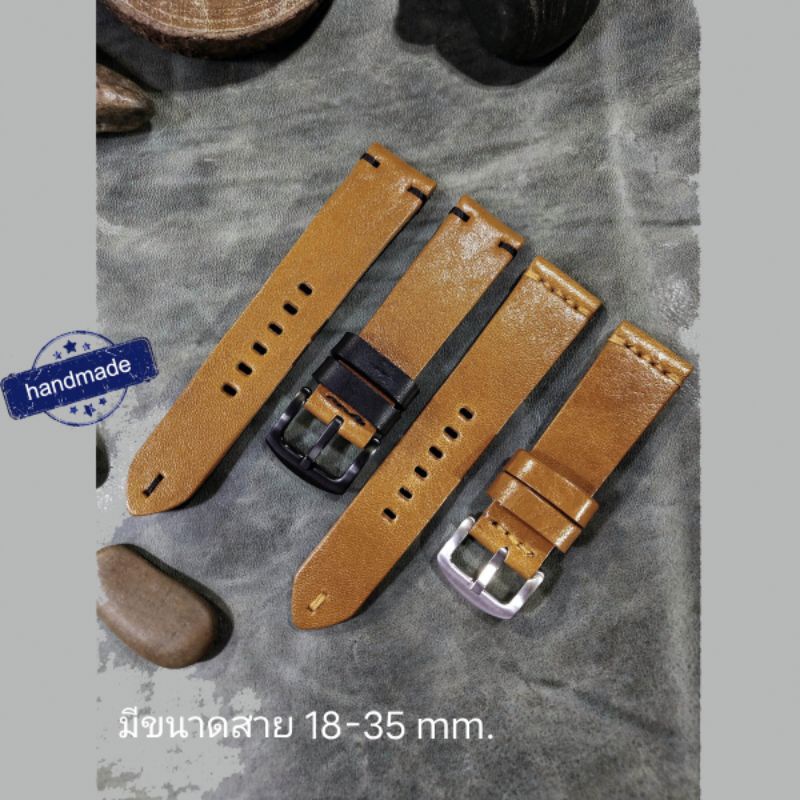 สายนาฬิกาหนังแท้ สีแทน งานhandmade #รุ่นBeeblack ขนาด18-30mm. แถมฟรีสปริงสำรองและที่ดันสปริงสำหรับเปลี่ยนสาย