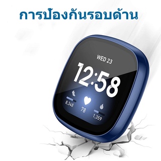 สำหรับ Fitbit Versa 3/Sense เคสปกป้องหน้าจอพร้อมกระจกนิรภัย, ฮาร์ดพีซีแบบเต็มฝาครอบป้องกัน Fitbit Versa 3 นาฬิกาคุ้มครองเต็มรูปแบบฝาครอบกันชนป้องกัน, หน้าจอสัมผัสที่บางเฉียบที่ละเอียดอ่อนเข้ากันได้กับ Versa 3 /Sense Smart Watch