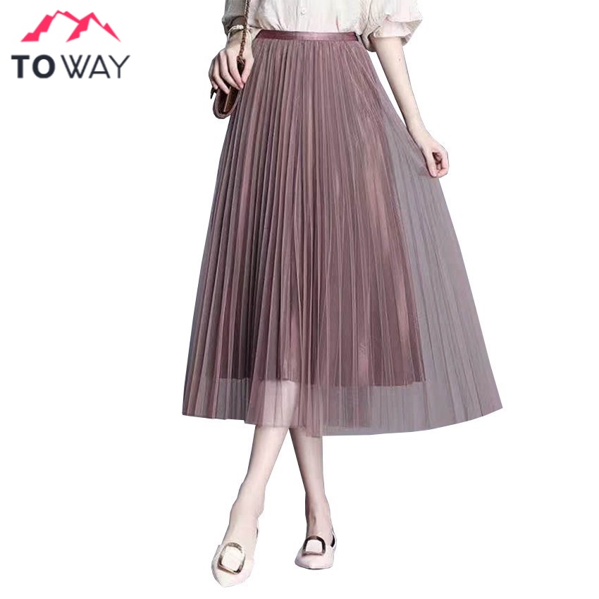 TOWAY-พร้อมส่ง กระโปรงผ้าตาข่ายเนื้อบางละเอียด ชุดผู้หญิงแบบจับจีบ รุ่น FA-Q888