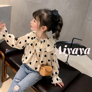 Aiyaya เสื้อเด็กผุ้หญิง เสื้อเชิ้ตเด็กผู้หญิงแขนยาวผ้าชีฟอง（270）