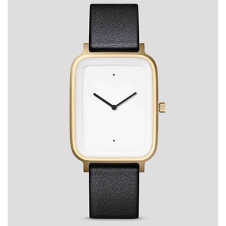 นาฬิกาข้อมือชายหญิง,Minimal,OBLONG 07 MATTE GOLDEN STEEL ON BLACK ITALIAN LEATHER