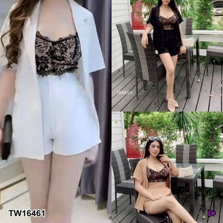 Set 3 ชิ้น เสื้อในลูกไม + เสื้อคลุม + กางเกงขาสั้น TT16461 Set of 3 pieces: lace top + robe + shorts