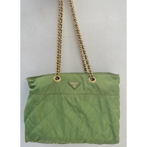 Prada Green Nylon Gold Chain Bag