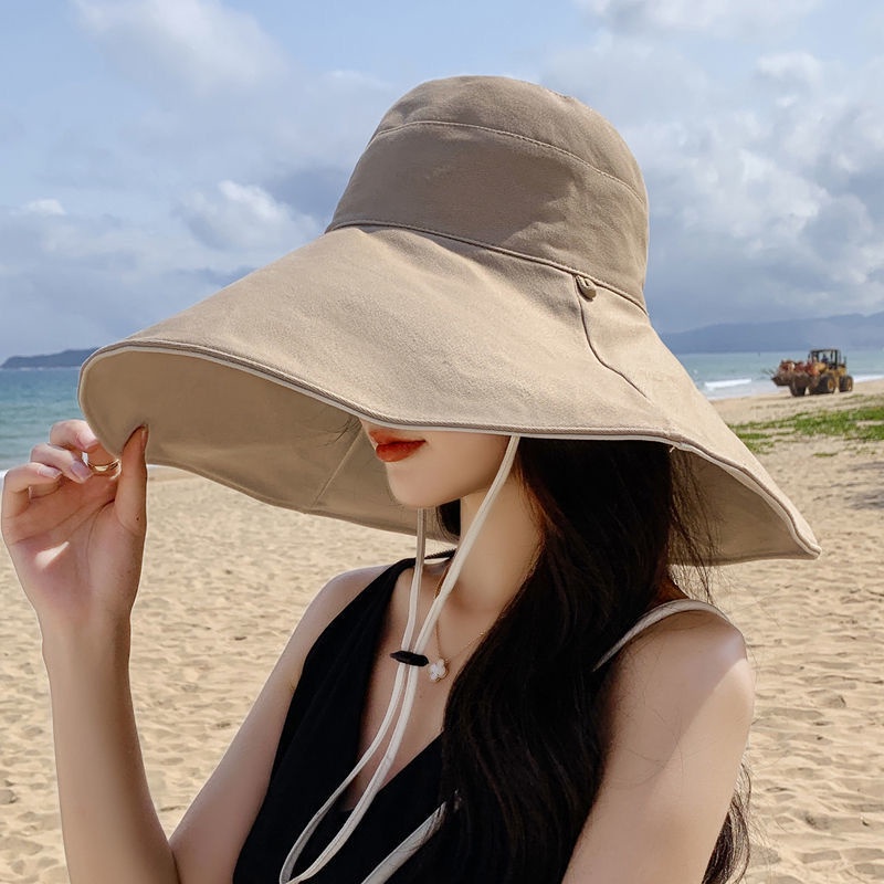 หมวกบักเก็ต bucket hat 2 ข้าง มีเชือกบังแดดใต้คาง ทรงสวย ผ้าหนา ม่านบังแดด ระบายอากาศ เวอร์ชั่นเกาหลี พับได้