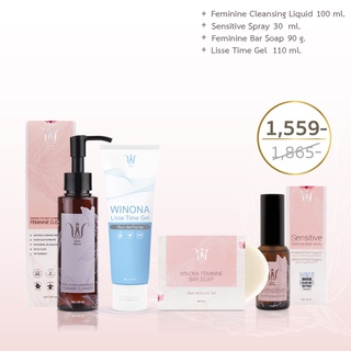 Set Winona (วิโนน่า) ครบเซ็ท Bar Soap 90 g+Cleansimg 100ml+Spray 30ml+Lisse time gel110ml ใช้ได้ทั้งครอบครัว